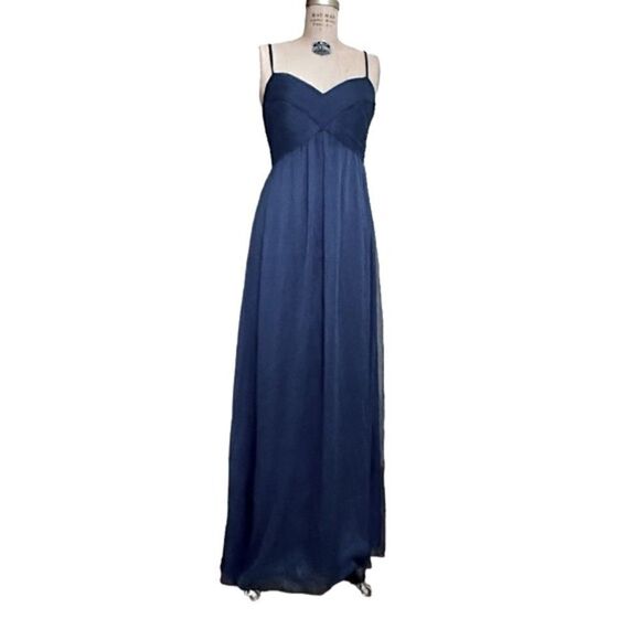 BHLDN Navy Blue Brigitte Sheered Waist Chiffon Maxi Prom Dress Size Medium - Picture 3 of 13